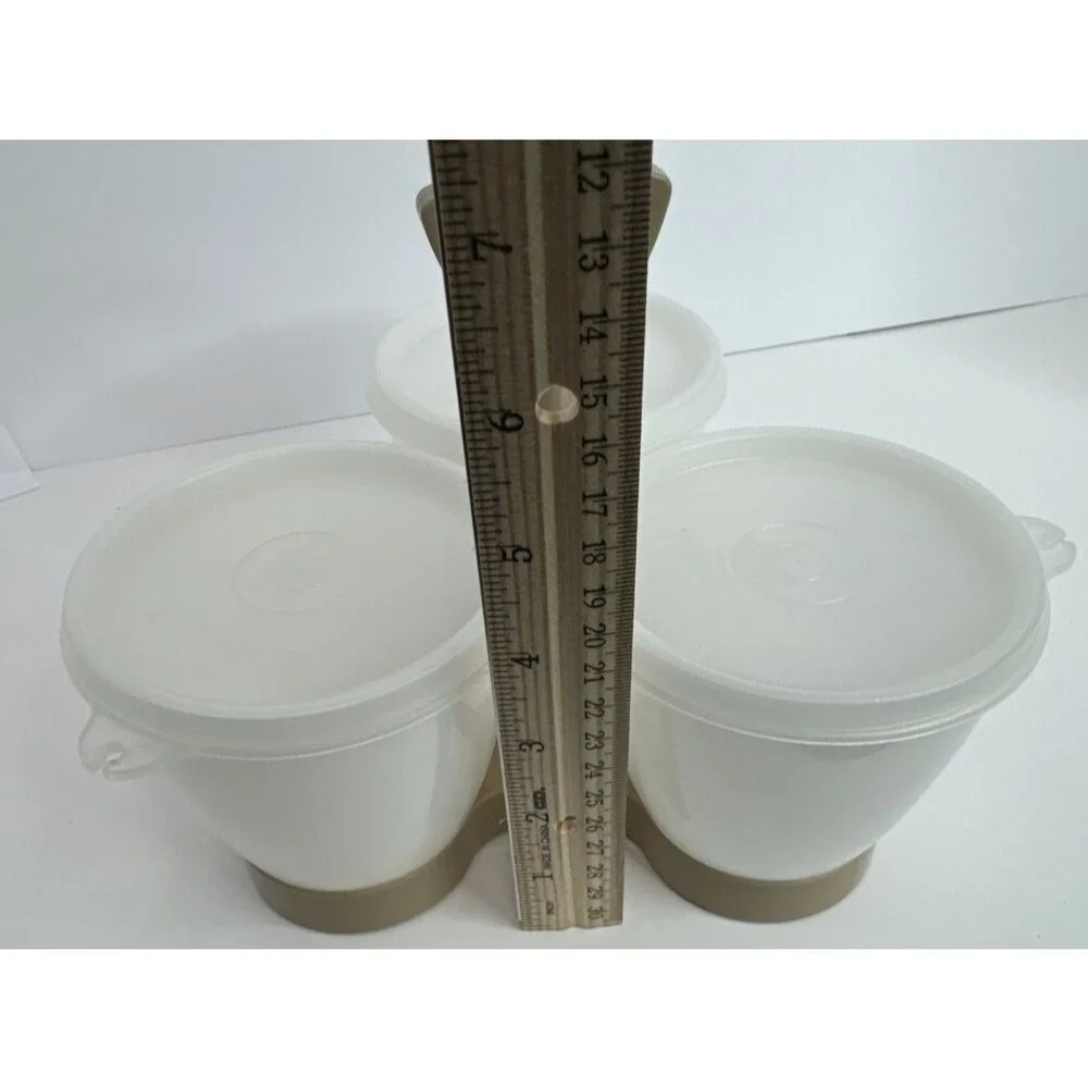 Vintage TUPPERWARE Triple Condiment Serving Caddy Handle Removable Bowls & Lids